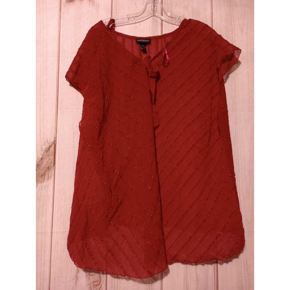 Lane Bryant Shirt Ladies 26‎ Red Sheer Short Sleeve